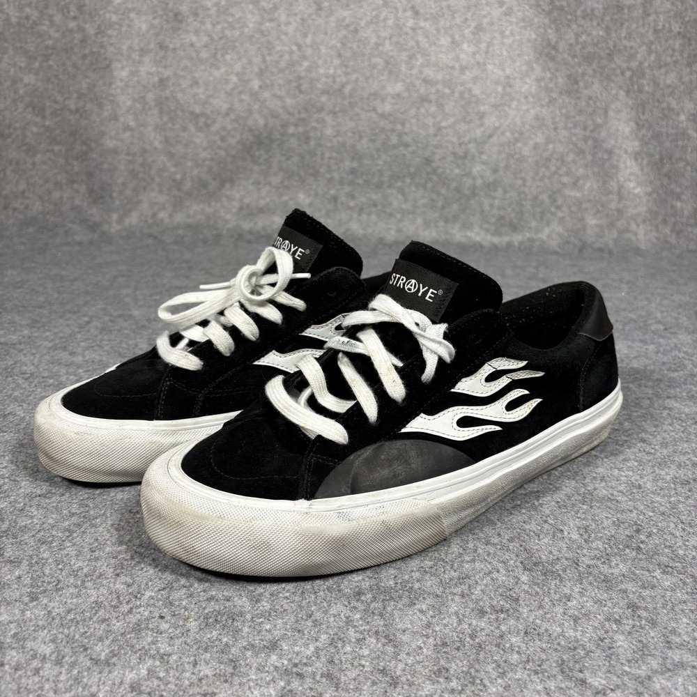 Straye Logan Skate Shoes 11.5 Black White Flame Suede Low Top Sneakers